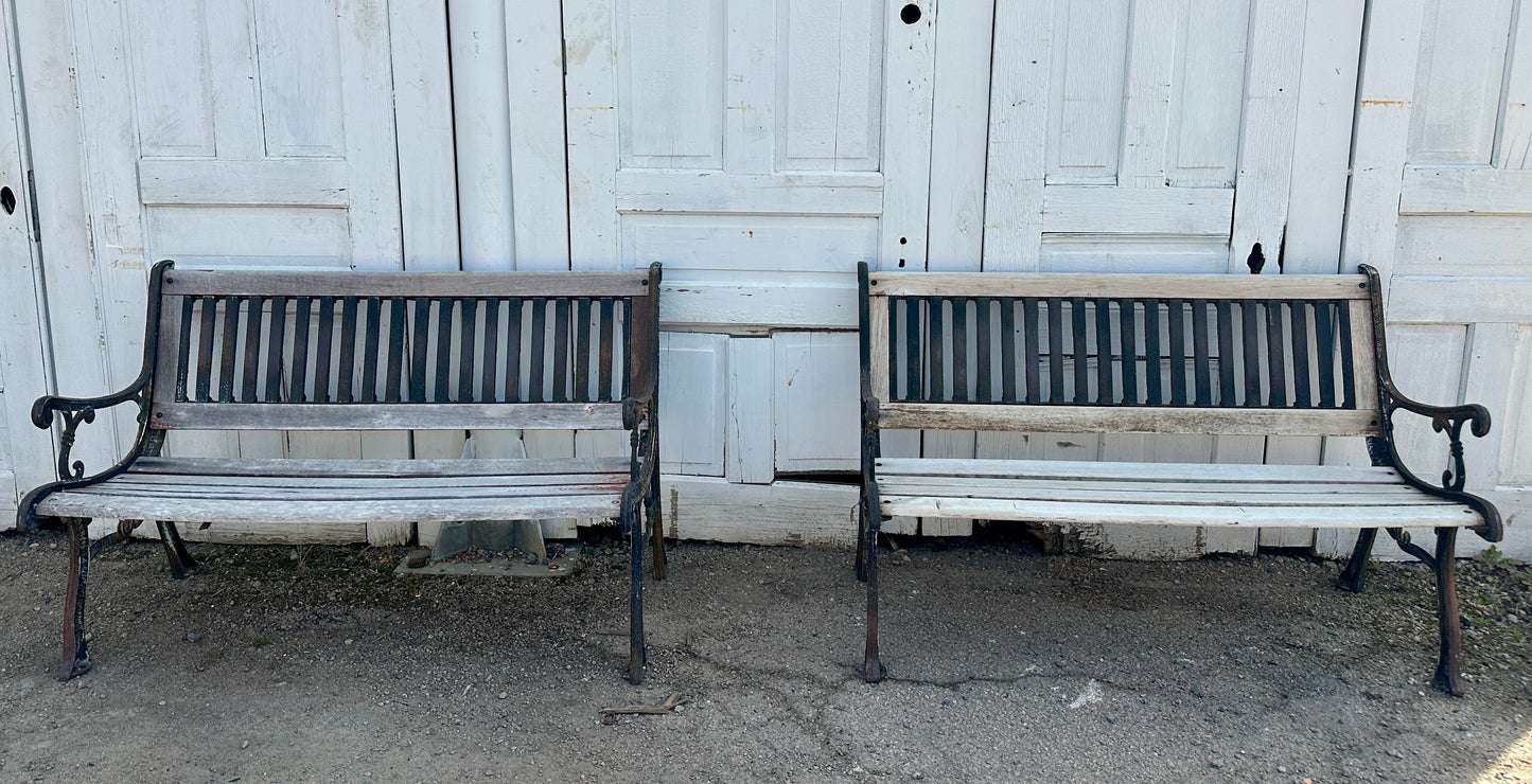 Vintage Cast Iron & Wood Park Benches - 2 Available - GA20854
