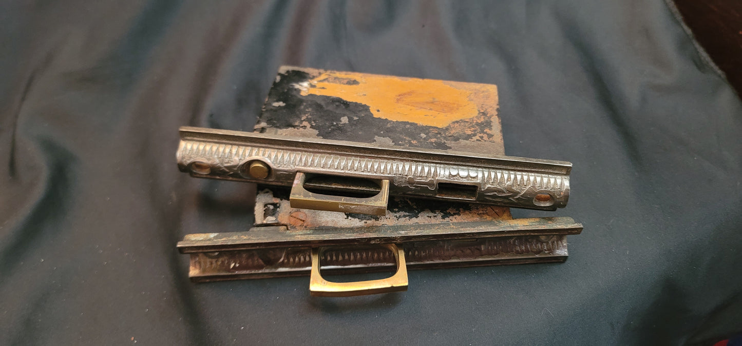 Restored Victorian Eastlake Pocket Door Lock Set 5" x 3 9/16" GS01044