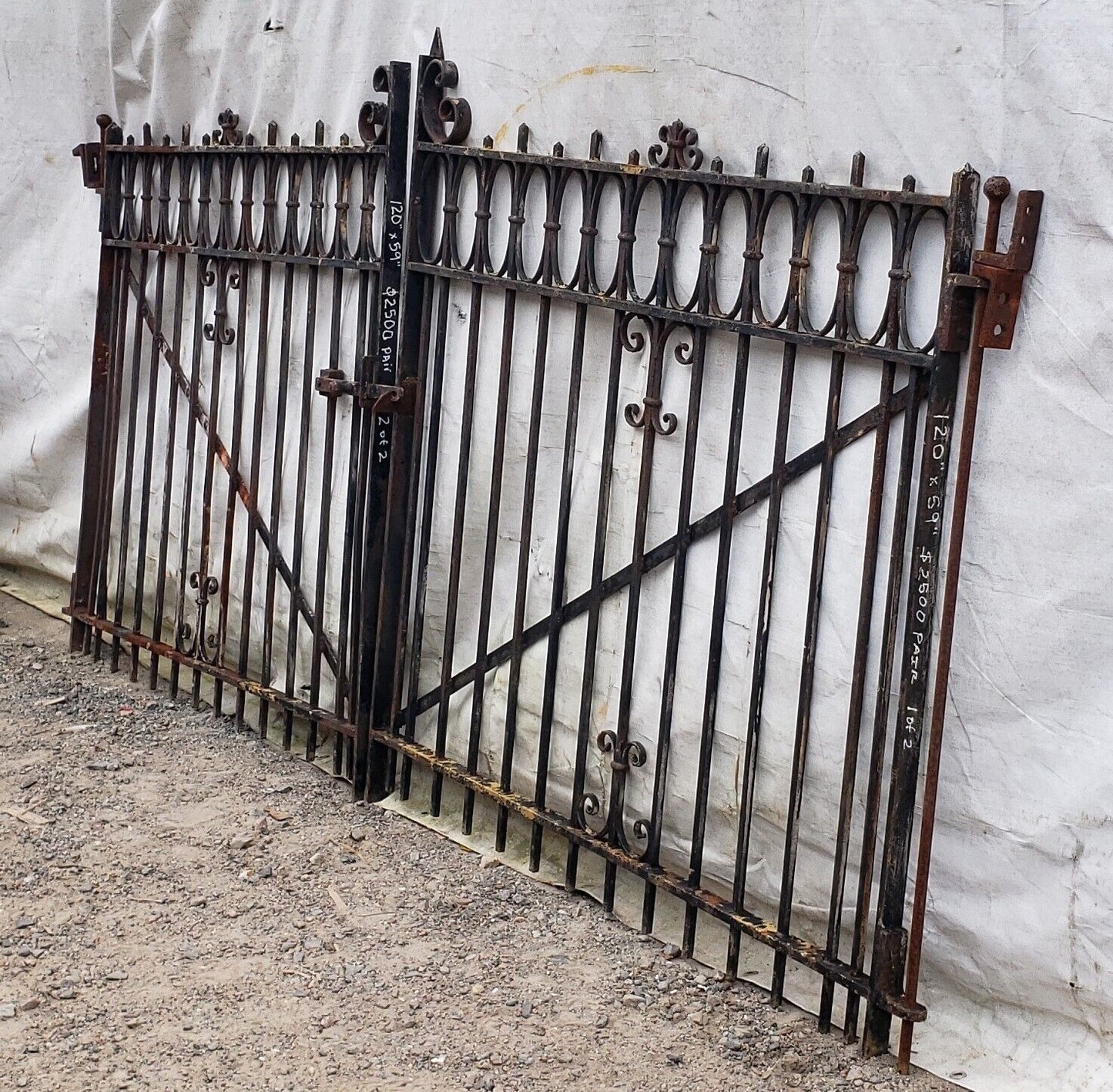 Pair of Ornate Wrought Iron Gates 110 1/2” Wide x 49 1/2" Tall GA9478