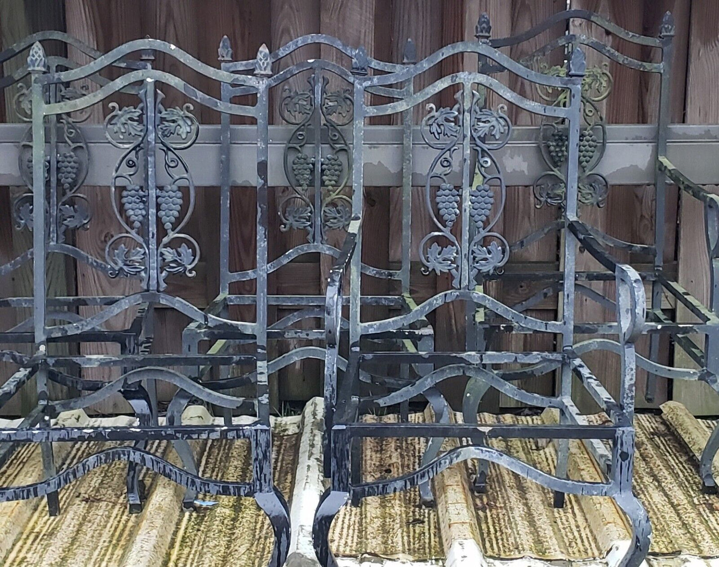 Set of 6 Ornate Filigree High Back Wrought Iron Chairs with Cabriole Legs GA9792