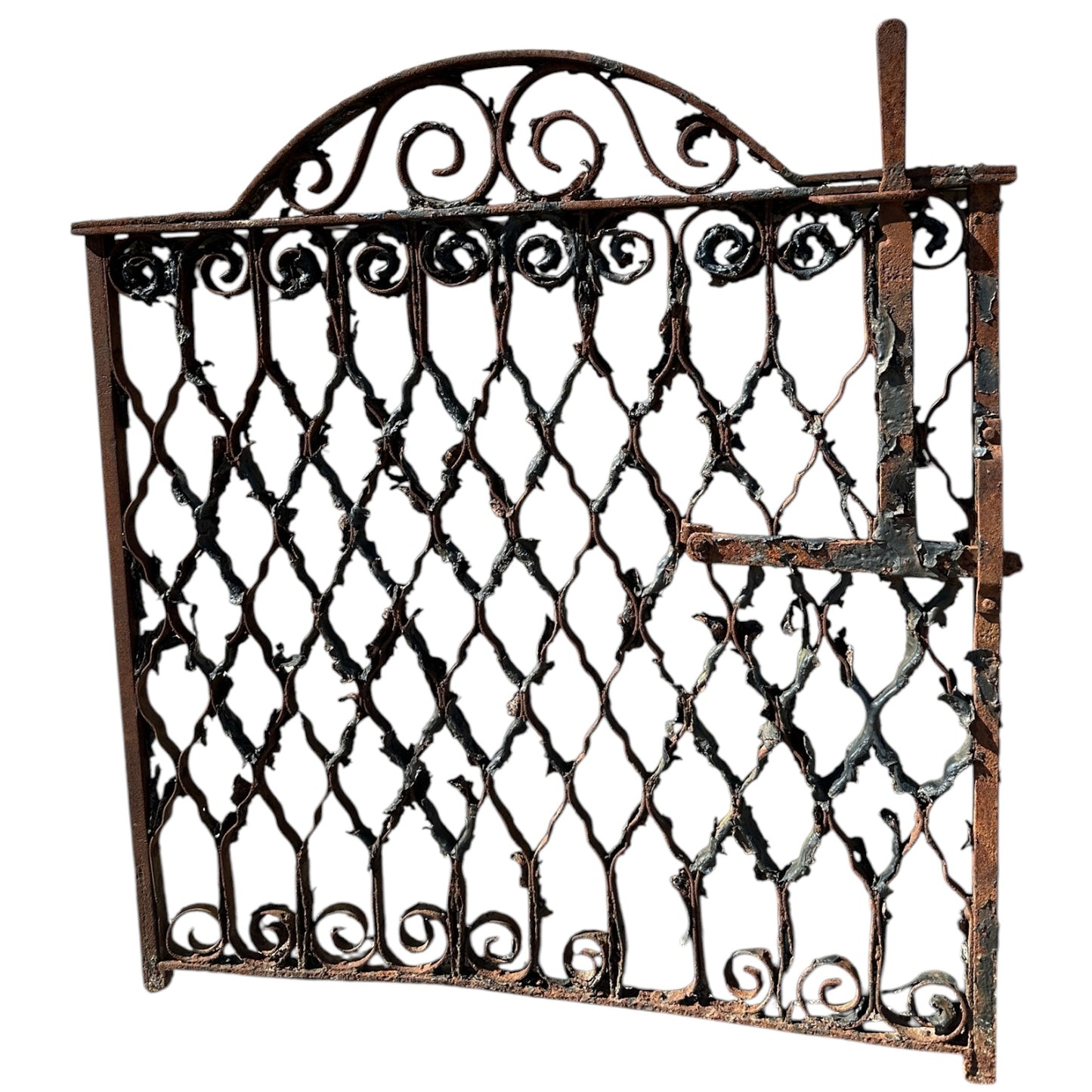 Antique Wrought Iron Arch Top Gate w/ Latch - 35.5" W x 34.5" T - GA20993