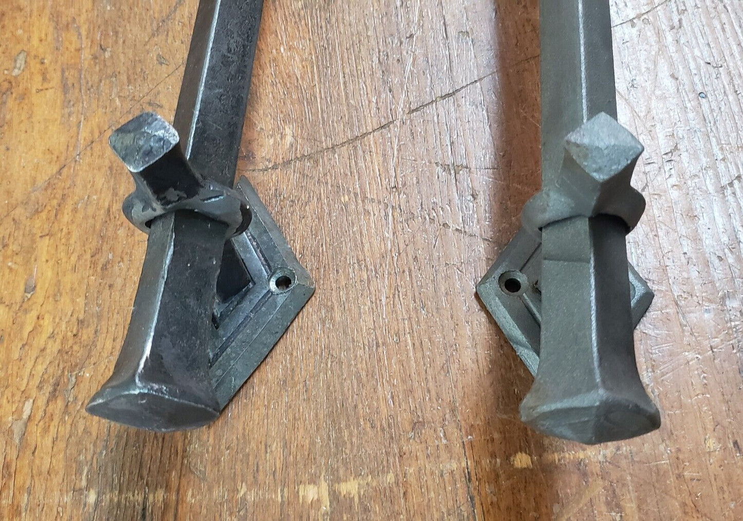 Pair of Hand Forged Steel Door Pulls with Diamond Shaped Back Plates GA9853