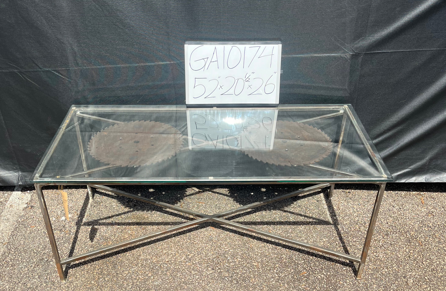 Glass Top Vintage Saw Blade Coffee Table GA10174