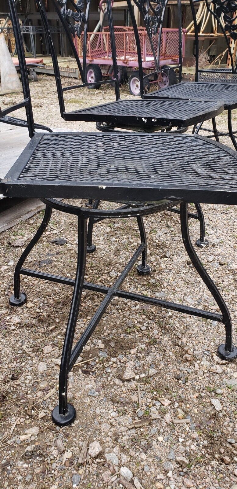 Ornate Wrought Iron Glass Top Umbrella Table & 4 Matching Swivel Chairs GA9778