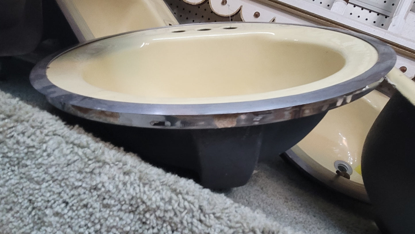 Vintage Gold Cast Iron Sink w/ Chrome Trim 19" x 18 3/4" GS00618