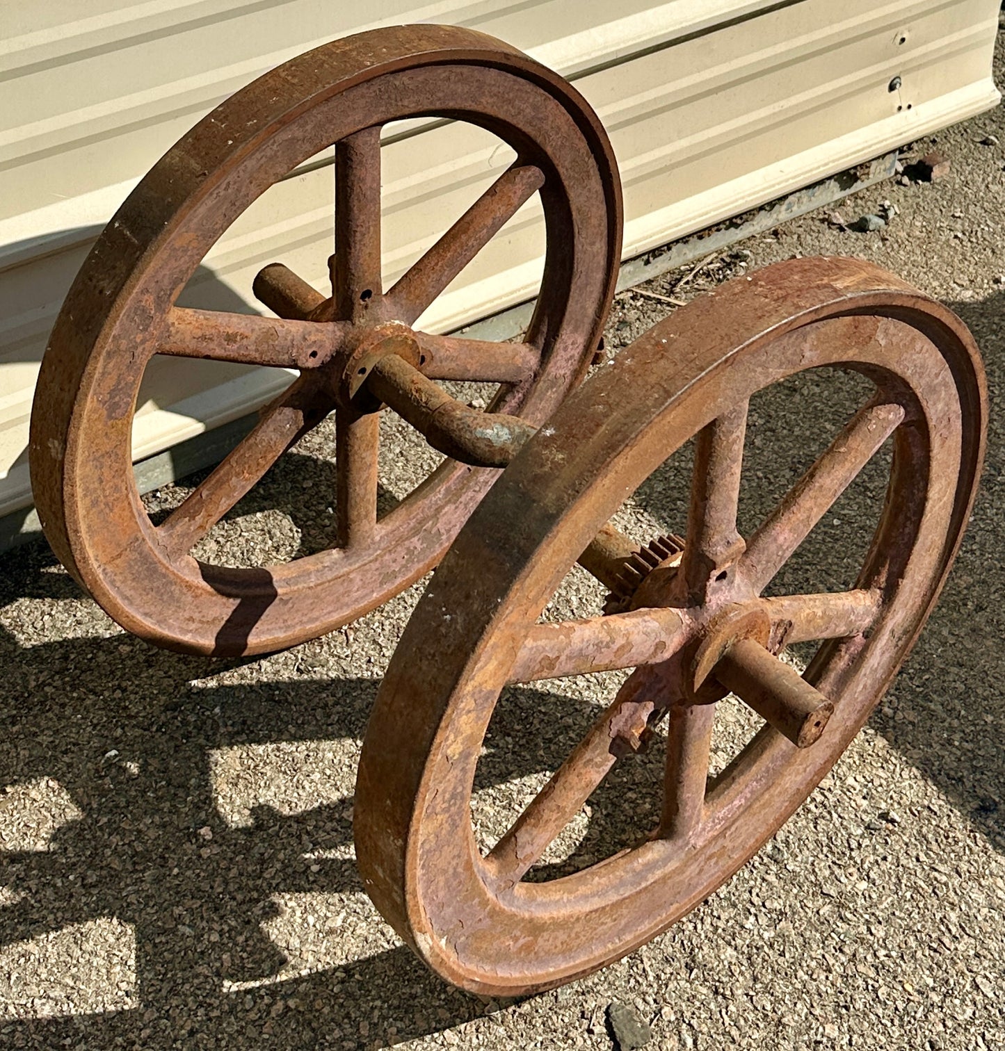 Pair of Industrial Salvage Hit & Miss Machine Wheels GA20916