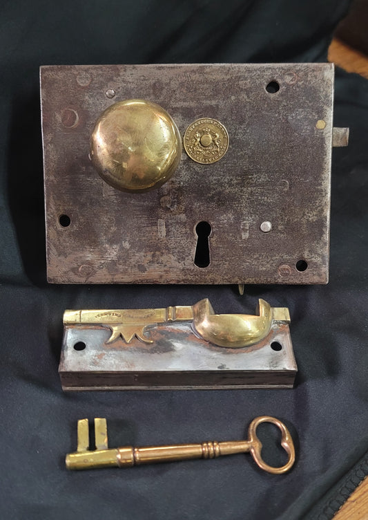 Restored Carpenter & Tildesley Right Side Lock Set w/ & Key 6" x 4 1/2" GS00988