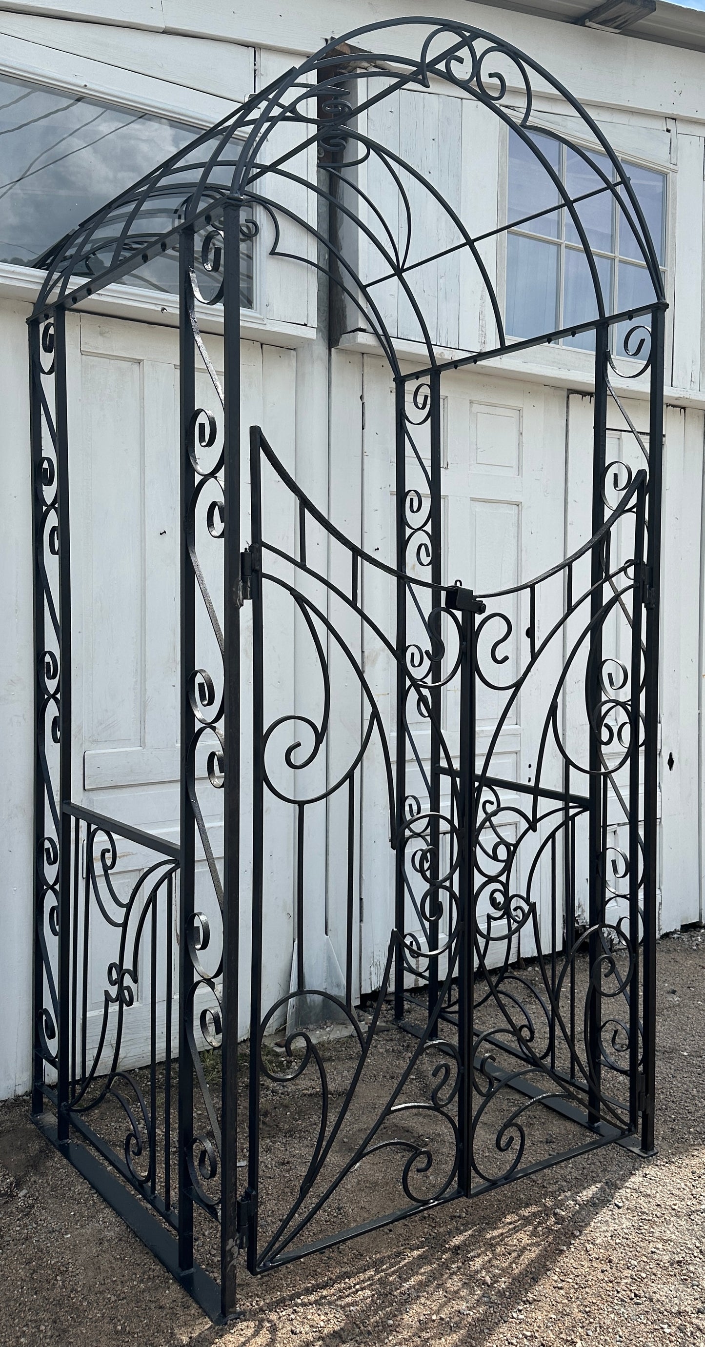 Custom-Built Wrought Iron Arbor w/ Crescent Top Entryway Gates GA20319