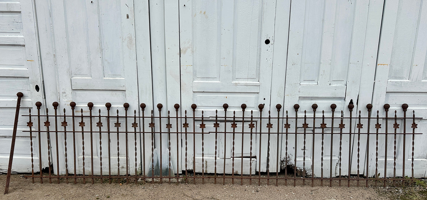 Antique Wrought Iron Fencing w/ Ball Top Finials & Floral Medallions GA20480