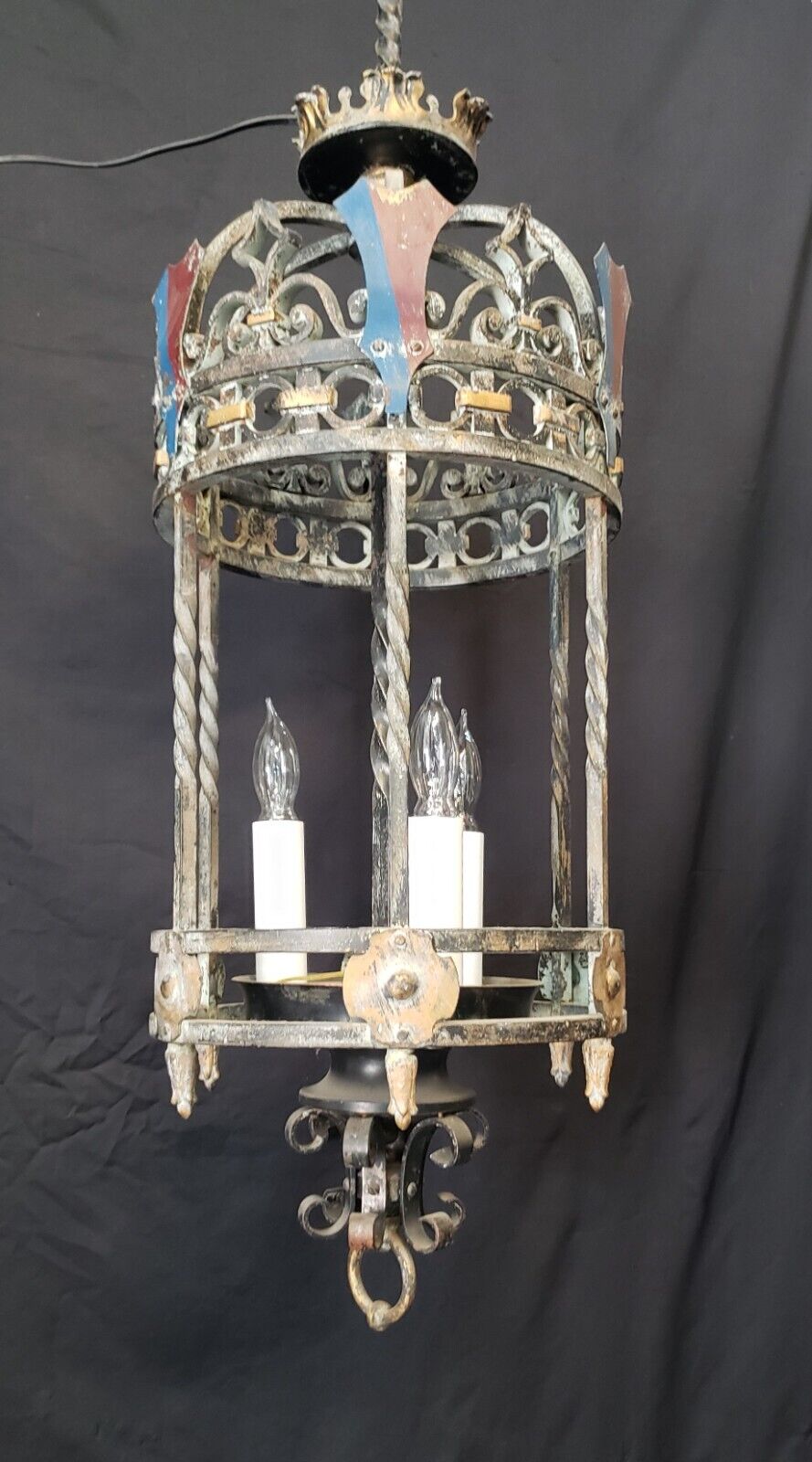 Restored Turn of the Century 3 Light Iron Ceiling Fixture 36" x 12" GS00388