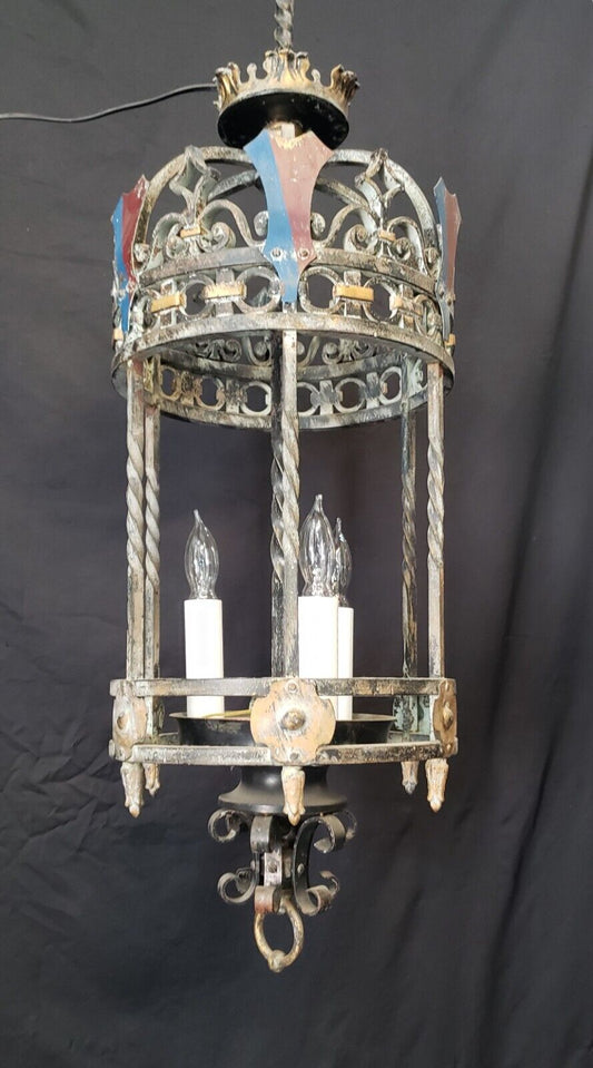 Restored Turn of the Century 3 Light Iron Ceiling Fixture 36" x 12" GS00388