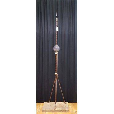Wrought Iron & Wood Lightning Rod & Original Purple Glass Ball With Top Arrow Finial #GA173