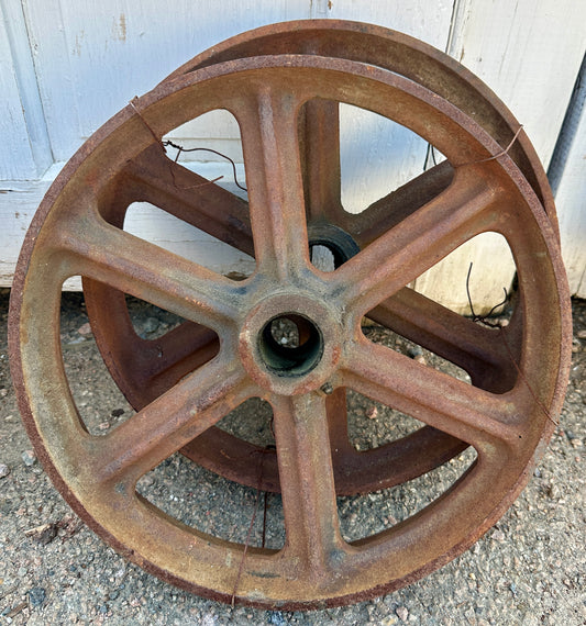 Pair of Industrial Cast Iron Cart Wheels GA20936