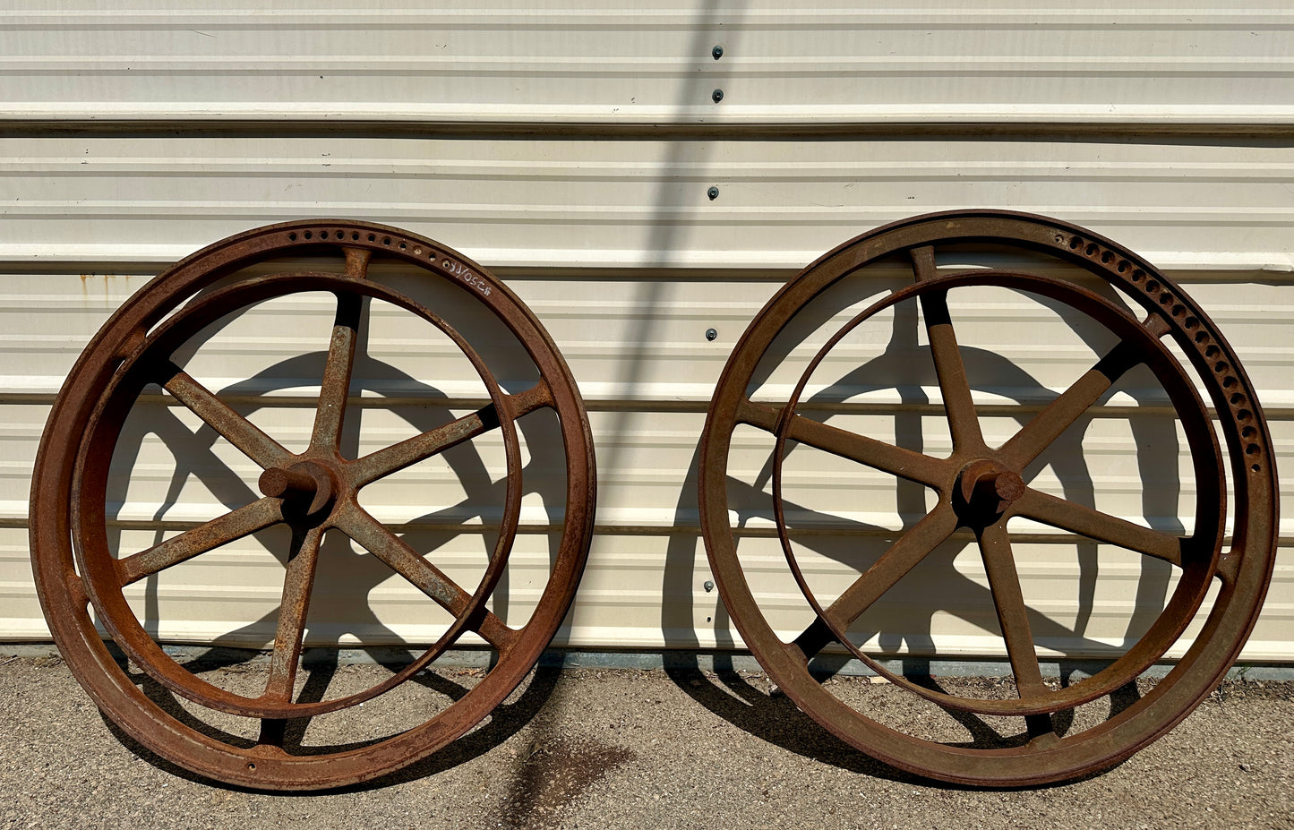 Pair of Industrial Cast Iron Pulley Wheels GA20932