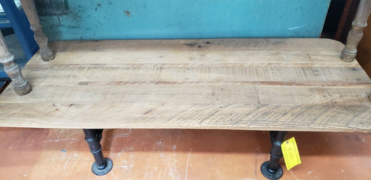 Custom Made Reclaimed White Oak & Cast Iron 6 Foot Long Coffee Table