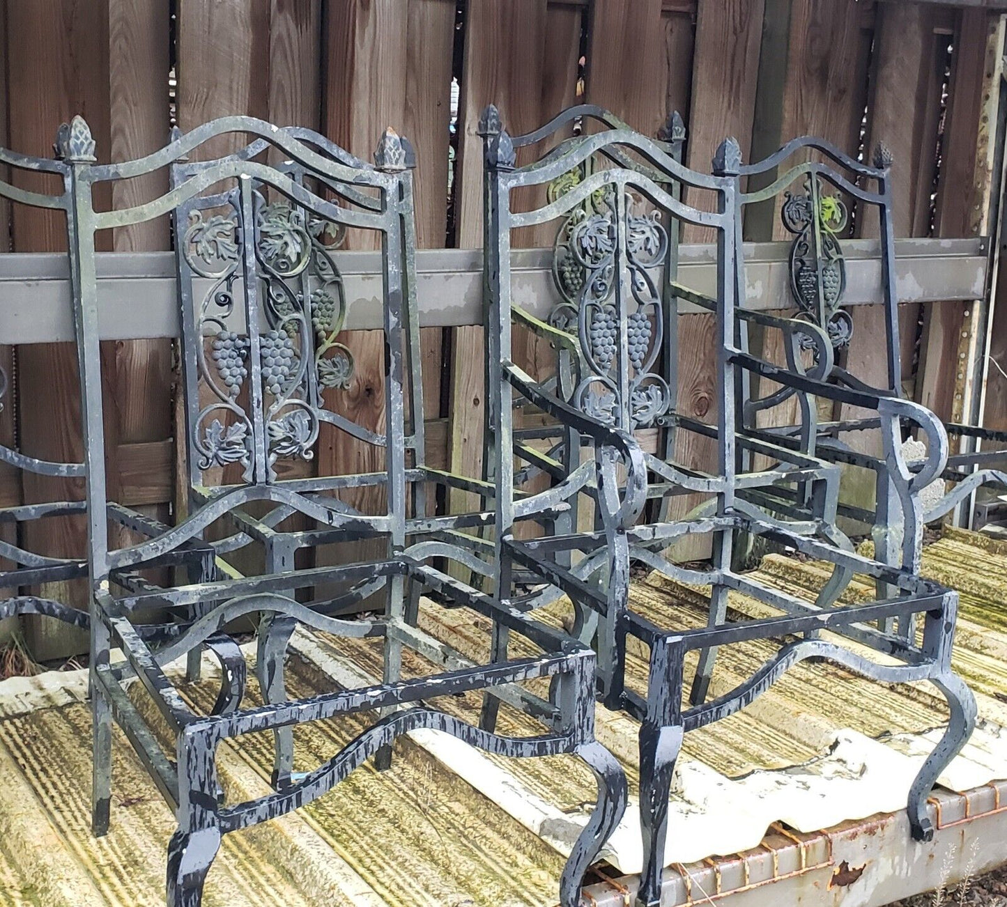 Set of 6 Ornate Filigree High Back Wrought Iron Chairs with Cabriole Legs GA9792