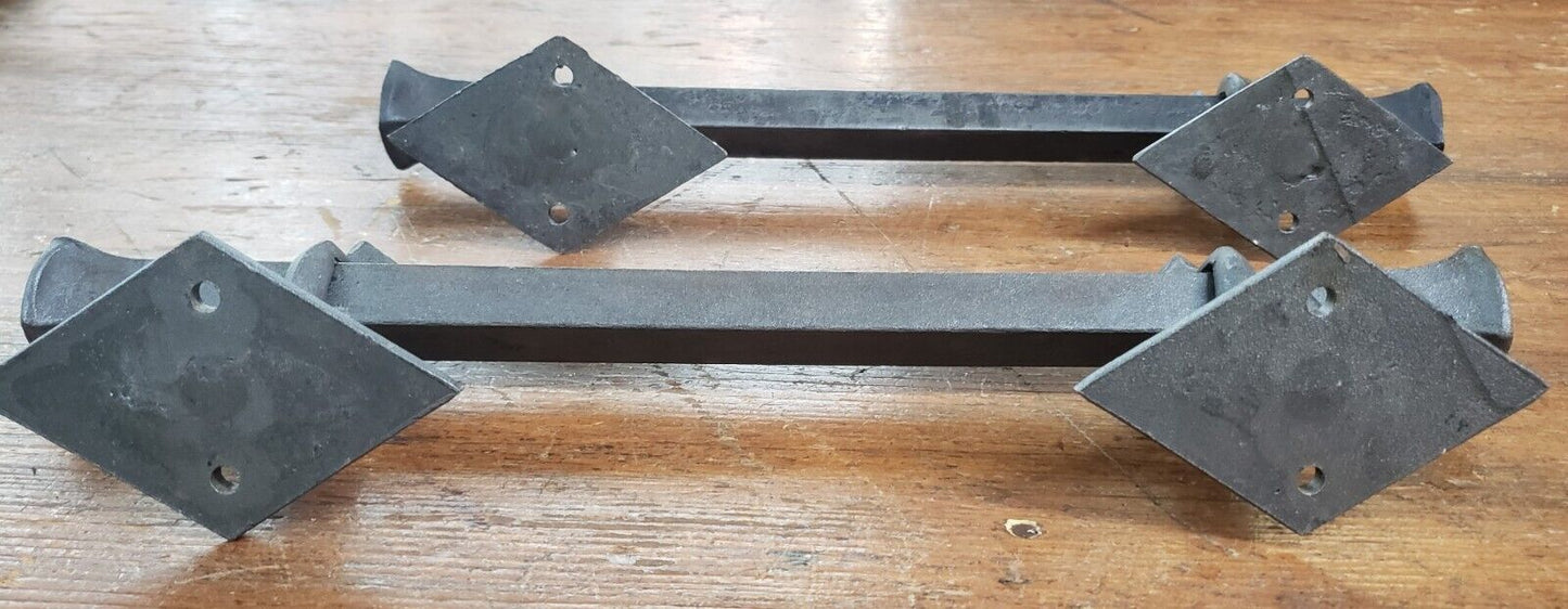 Pair of Hand Forged Steel Door Pulls with Diamond Shaped Back Plates GA9853
