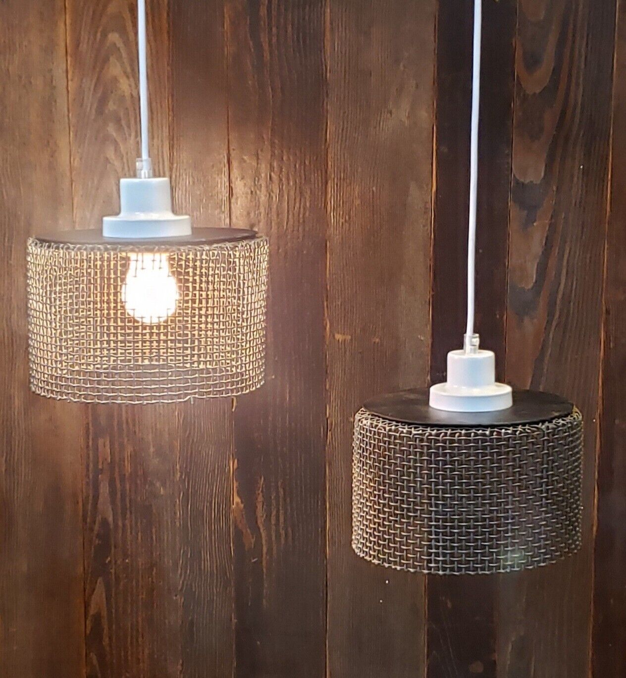 Repurposed Woven Steel Industrial Pendant Lights with Ceiling Caps
