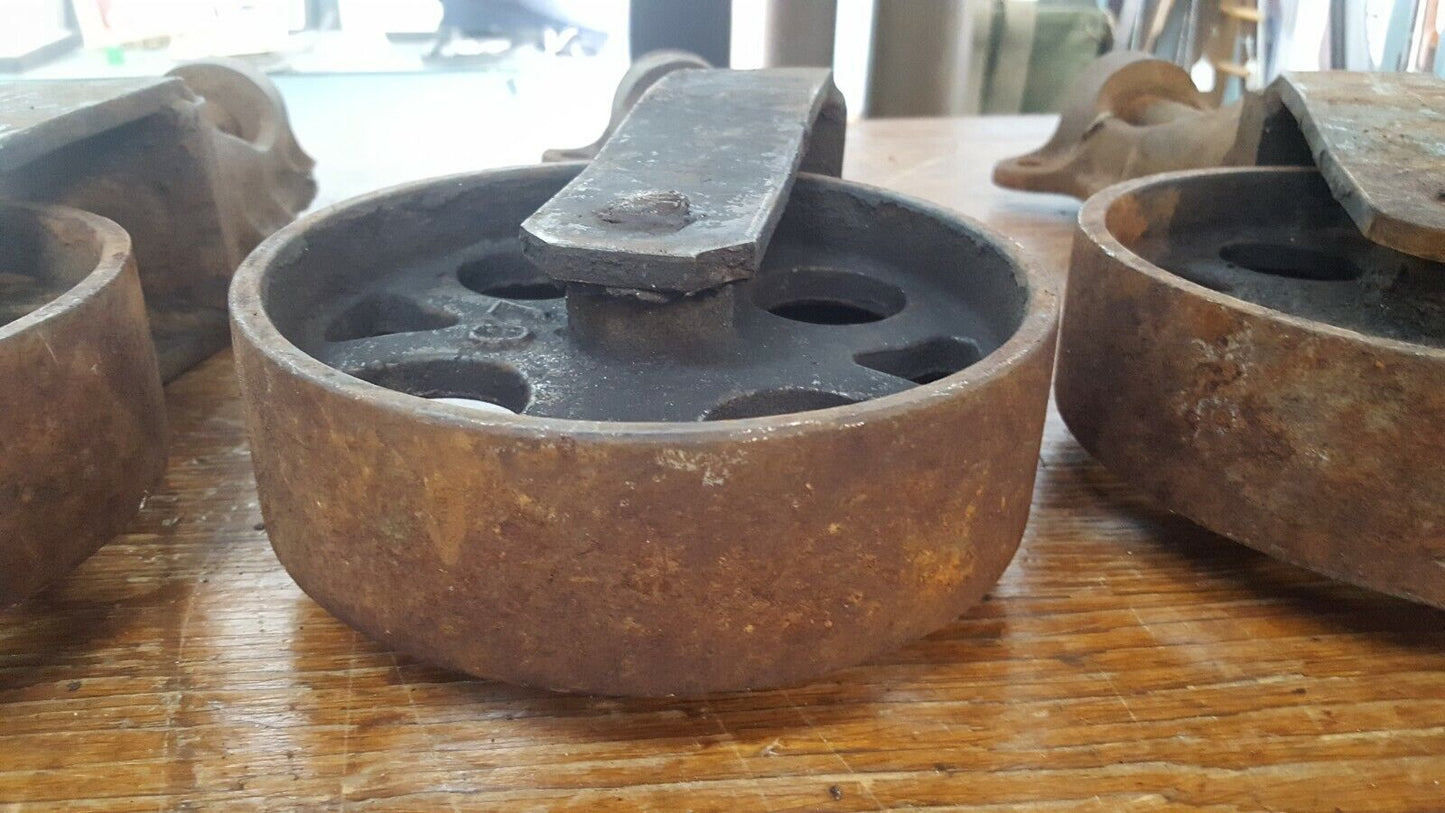 Set of 4 Very Large Cast Iron Industrial Swivel Casters