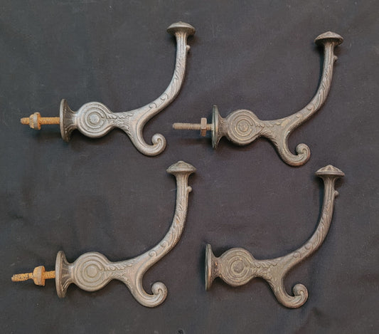 Set of 4 Cast Iron Art Deco Hall Tree Hooks w/ Bullseyes 4 1/2" x 4 3/4" GS00622
