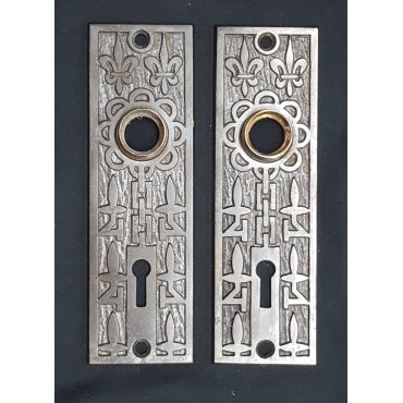 Pair of Cast Iron Door Knob Backplates with Geometric Designs #GA1114