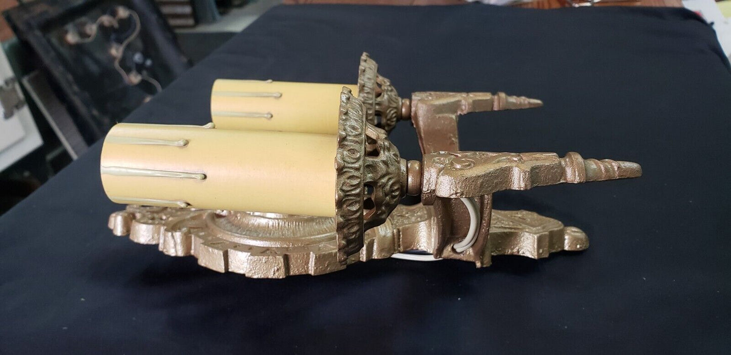 Restored Art Deco 3 Piece Cast Iron Sconce Set GA9489