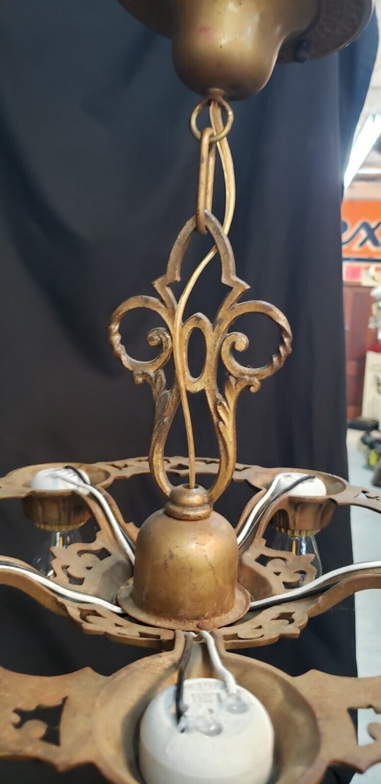Restored Ornate Art Nouveau Cast Iron 5 Light Chandelier 16" GS00001