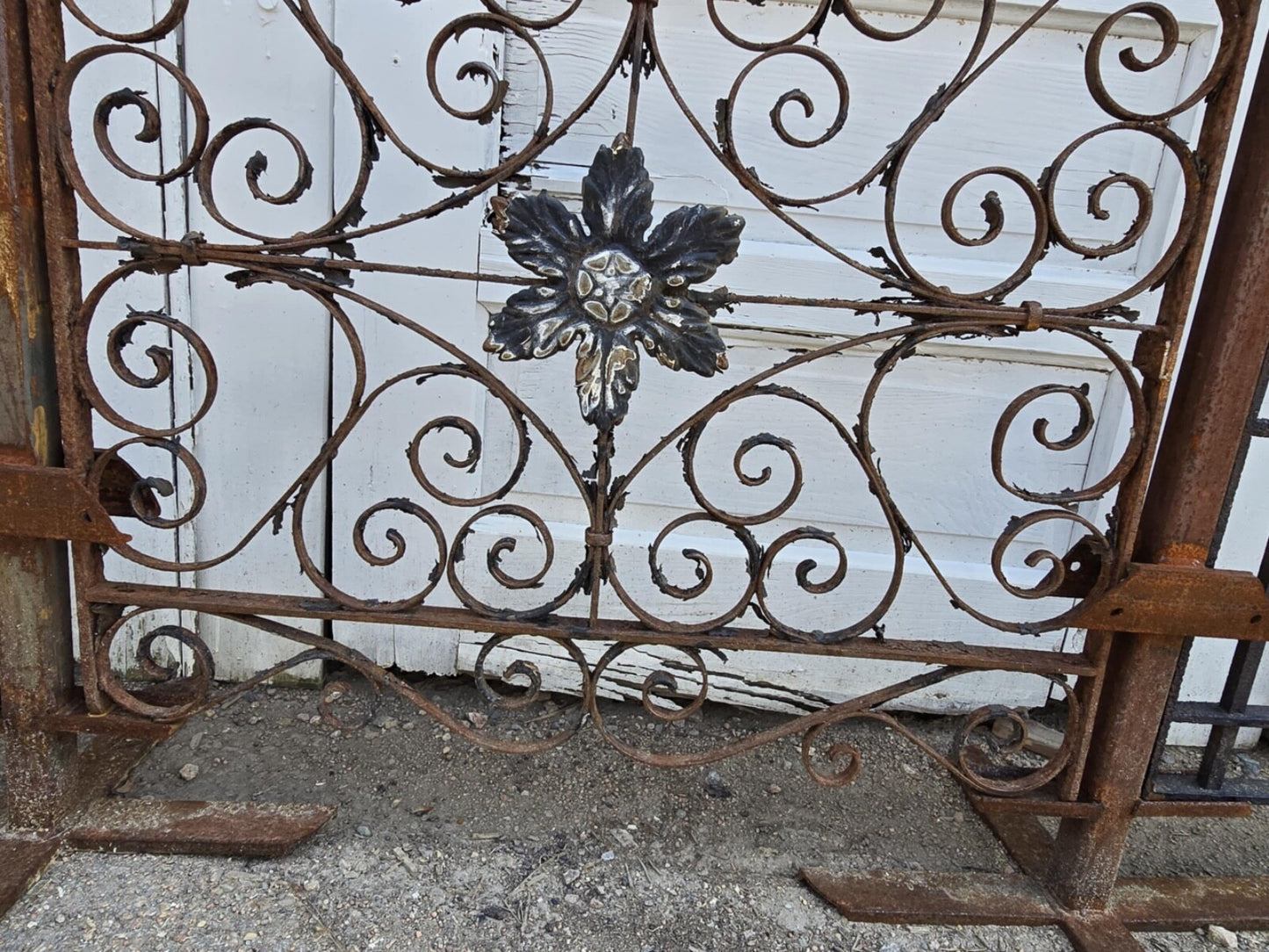 Antique Iron Gate w/ Scrollwork and Floral Medallions GAM0456