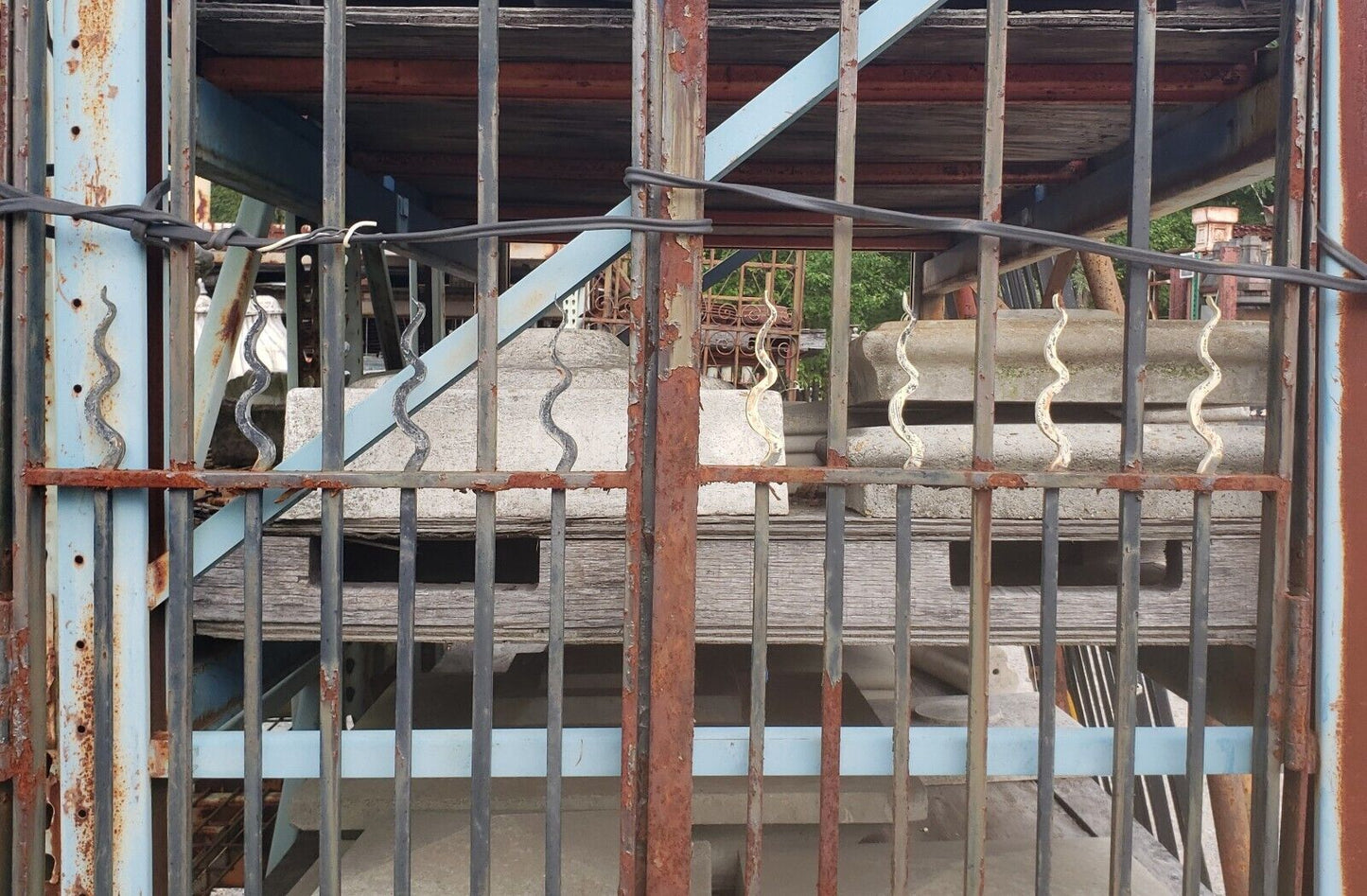Pair of Tall Wrought Iron Gates with Center Torch Finials & Greek Key Top GA9501