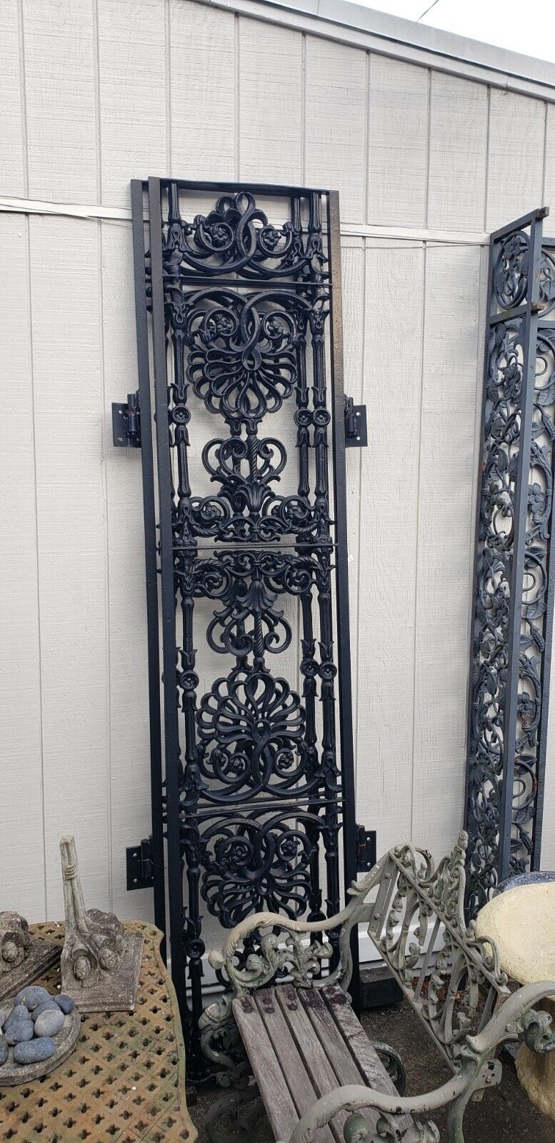 Pair of Satin Black Solid Cast Iron Gate Panels 43" Wide by 103" Tall GA9545