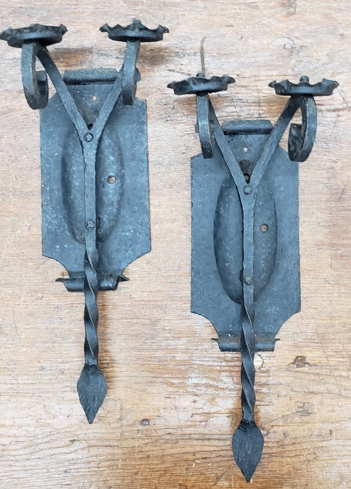 Pair of Unique Wrought Iron Double Candle Wall Sconces 19" Tall x 8" Wide GA9823