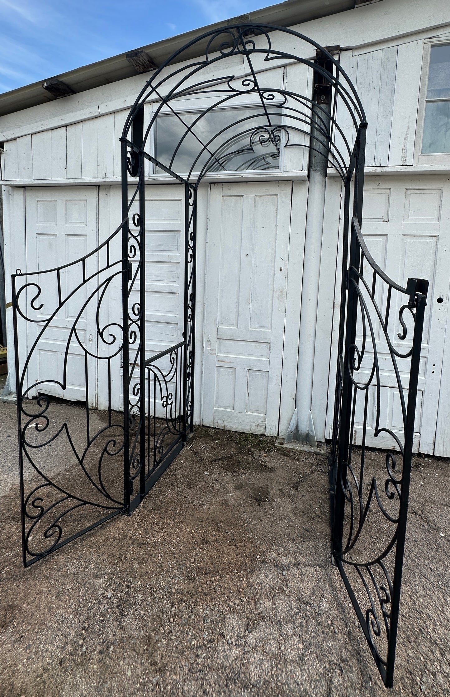 Custom-Built Wrought Iron Arbor w/ Crescent Top Entryway Gates GA20319