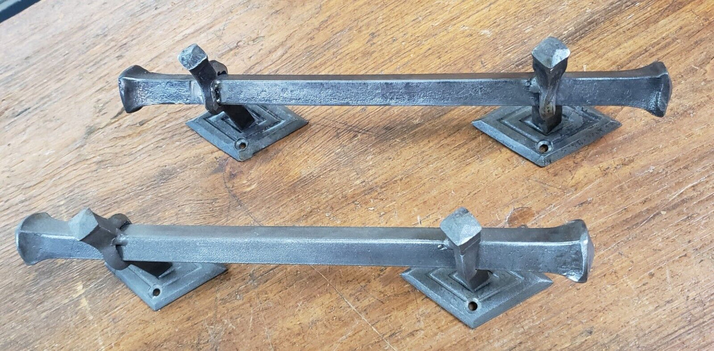 Pair of Hand Forged Steel Door Pulls with Diamond Shaped Back Plates GA9853