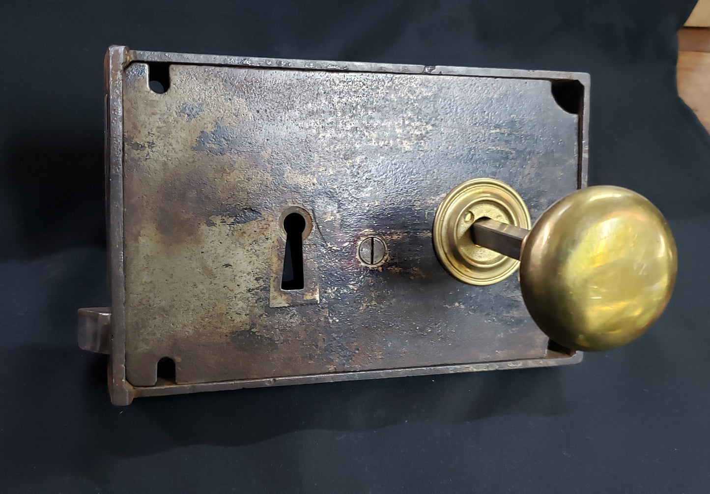 Restored Right Side Carpenter Style Rim Lock Set w/ Key 6 1/2" x 4 1/8" GS00991