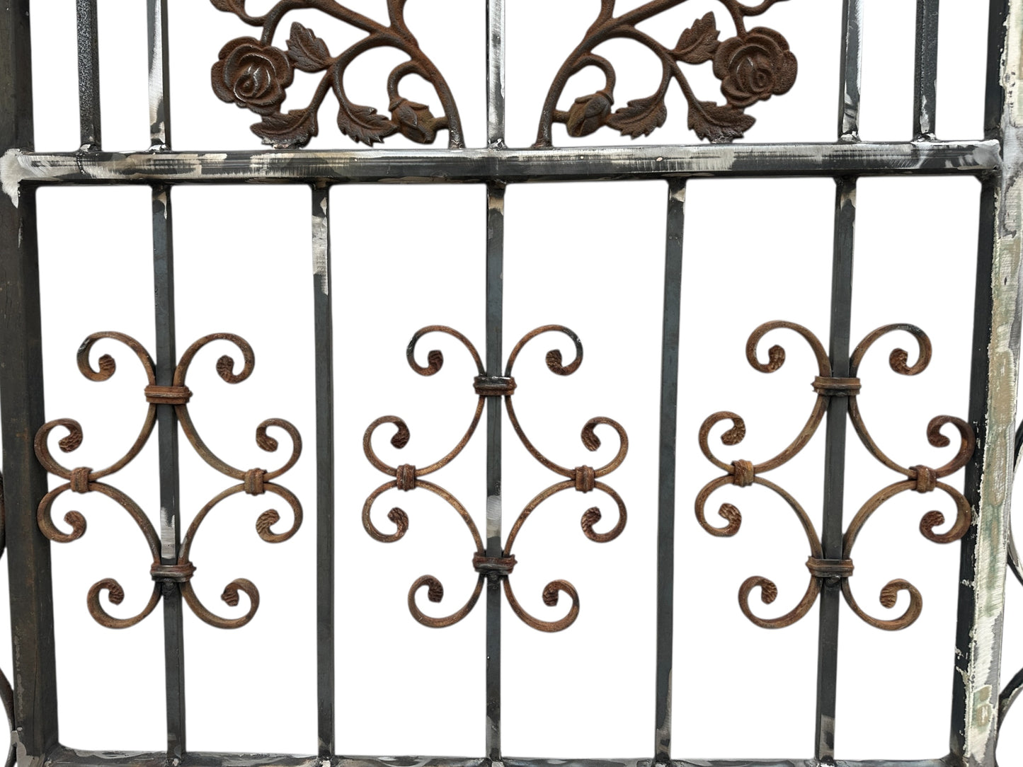 7.5 Ft Tall Custom Built Arched Top Steel Gate w/ Antique Cast Iron GA20600