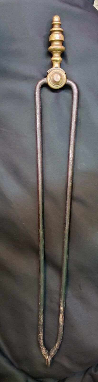 18th Century Wrought Iron & Cast Brass Fireplace Ember Tongs