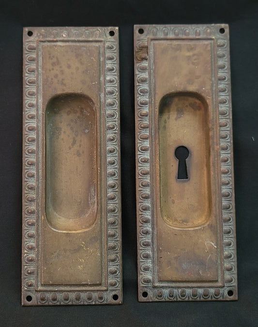 Pair of Brass Egg & Dart Pocket Door Escutcheon Plates 6 1/2" x 2 3/8" GS01048