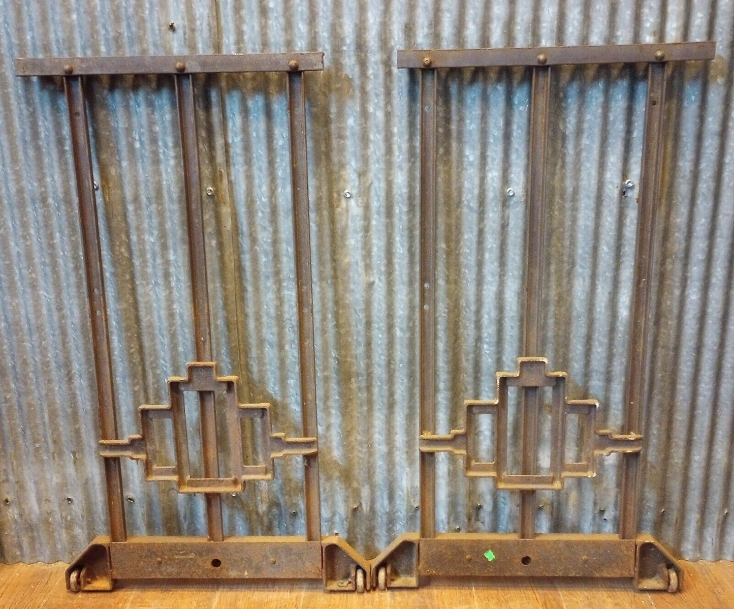 Pair of Art Deco Cast Iron Machine Legs with Casters 29 5/8" Tall x 18" Wide