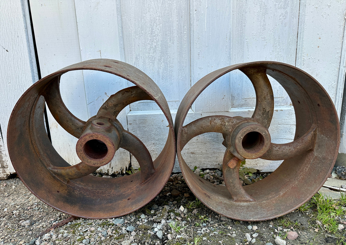 Pair of Industrial Cast Iron Cart Wheels GA20929