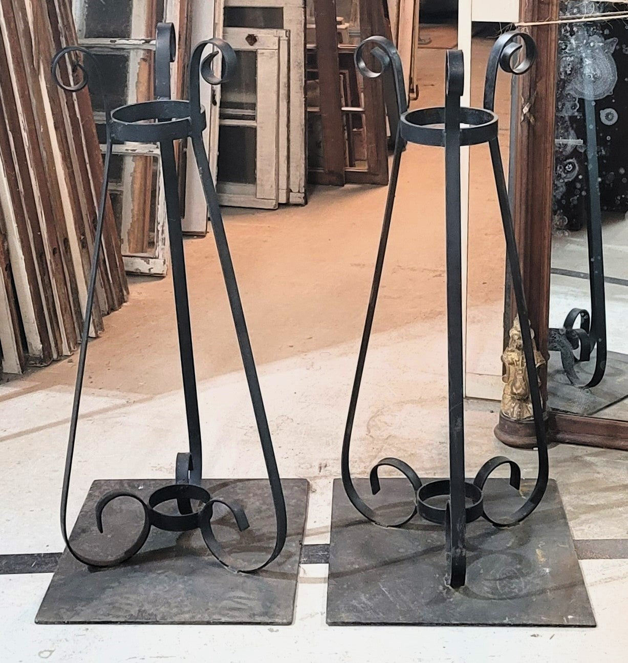Pair of Custom Wrought Iron Free Standing Planters 39 1/2" x 18" GS00824