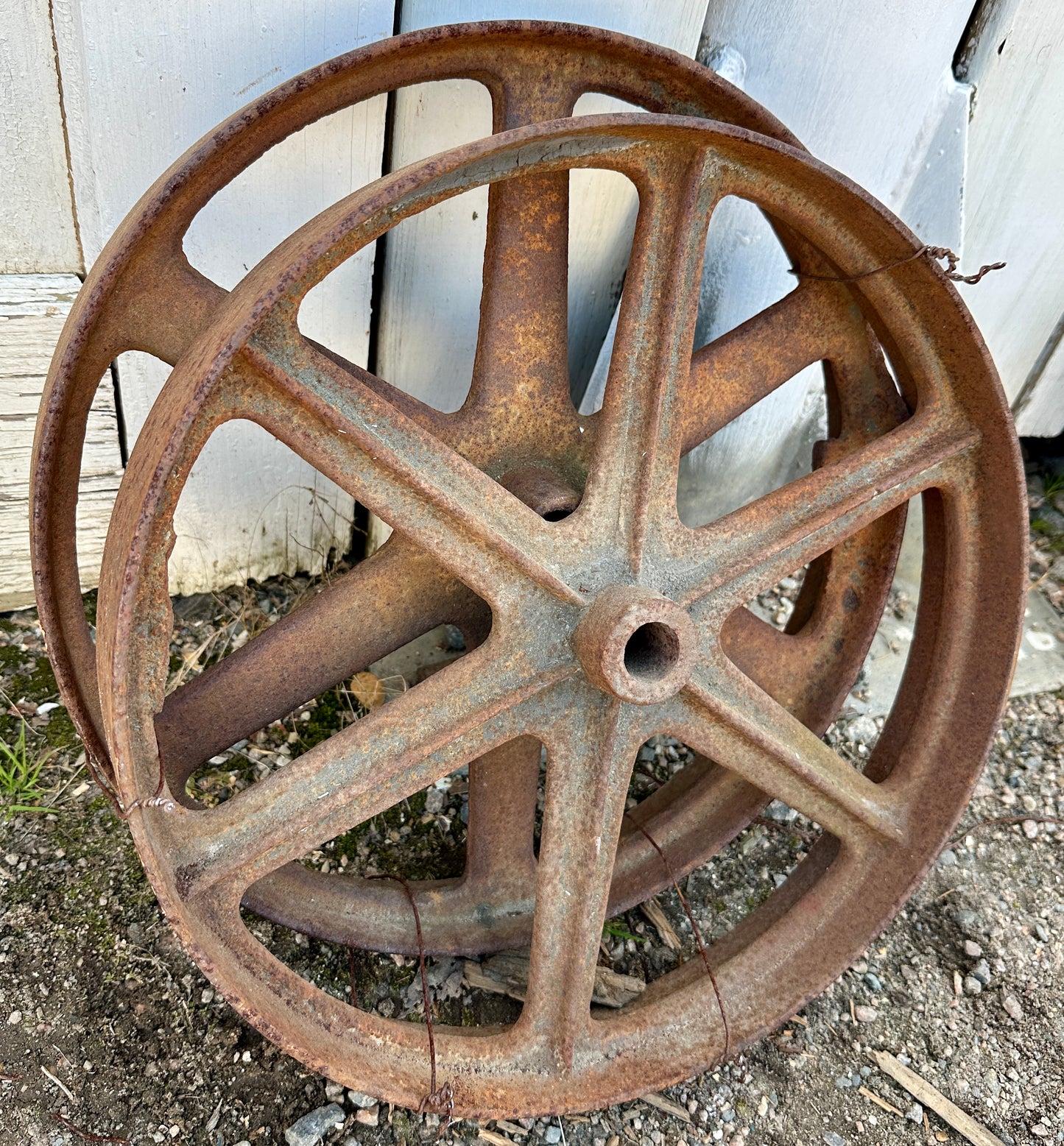 Pair of Industrial Cast Iron Pulley Wheels GA20940
