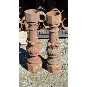 Set of 2 Cast Iron Ornate Newel Posts With Center Acanthus Leaves #GA85