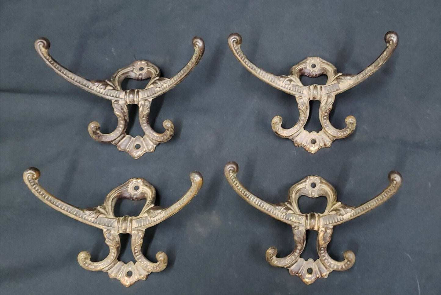 Set of 4 Victorian Cast Iron Double Hall Tree Coat Hooks