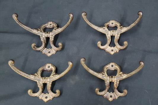 Set of 4 Victorian Cast Iron Double Hall Tree Coat Hooks