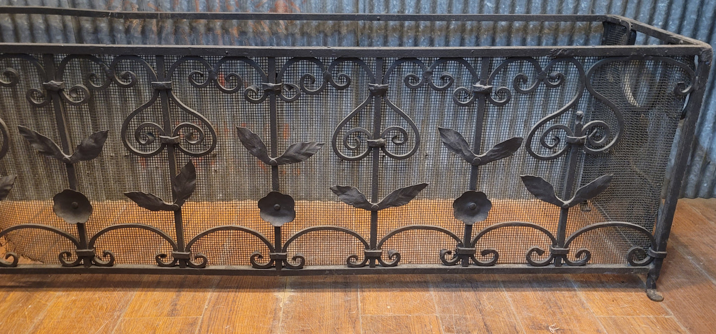 Vintage Ornate Wrought Iron Fireplace Fender 64" L x 16 1/2" T x 14" D GS00820