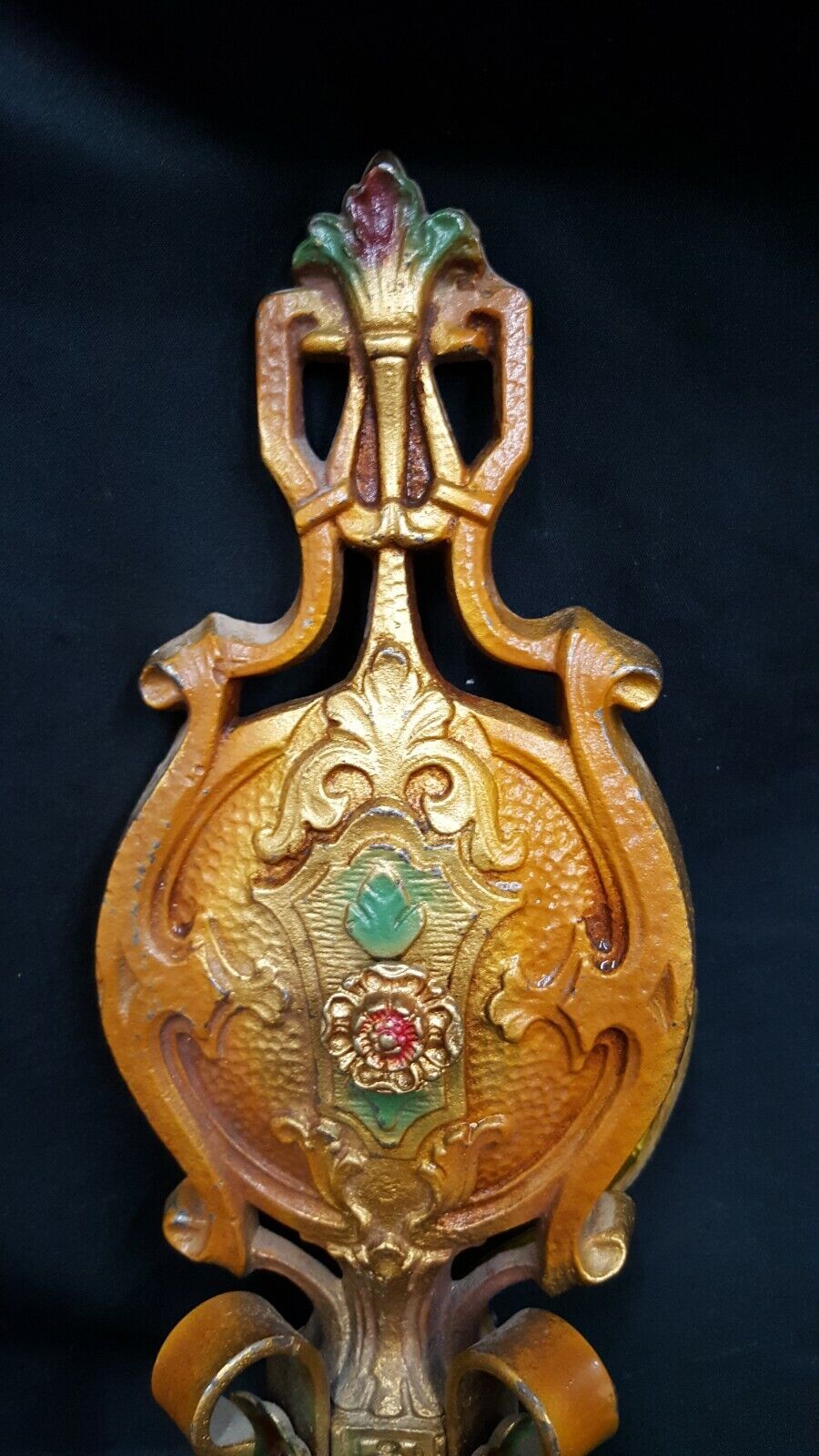 Pair of Ornate Multi Colored Art Deco Cast Iron & Wrought Iron Wall Sconces