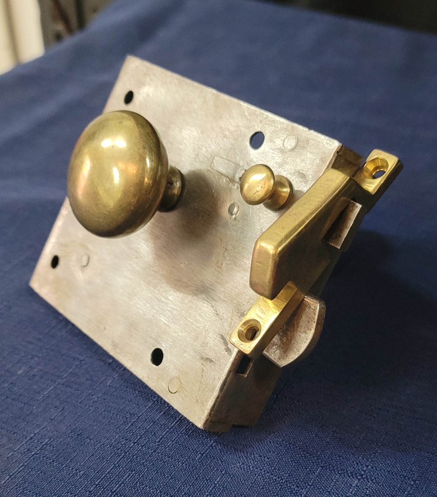 Right Side Iron & Brass Lever Rim Lock with Keeper 4 1/8" x 3 5/8" GA242