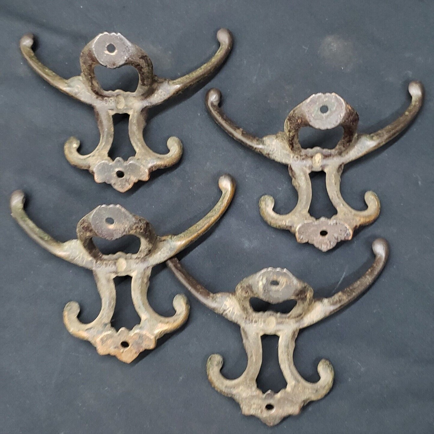 Set of 4 Victorian Cast Iron Double Hall Tree Coat Hooks
