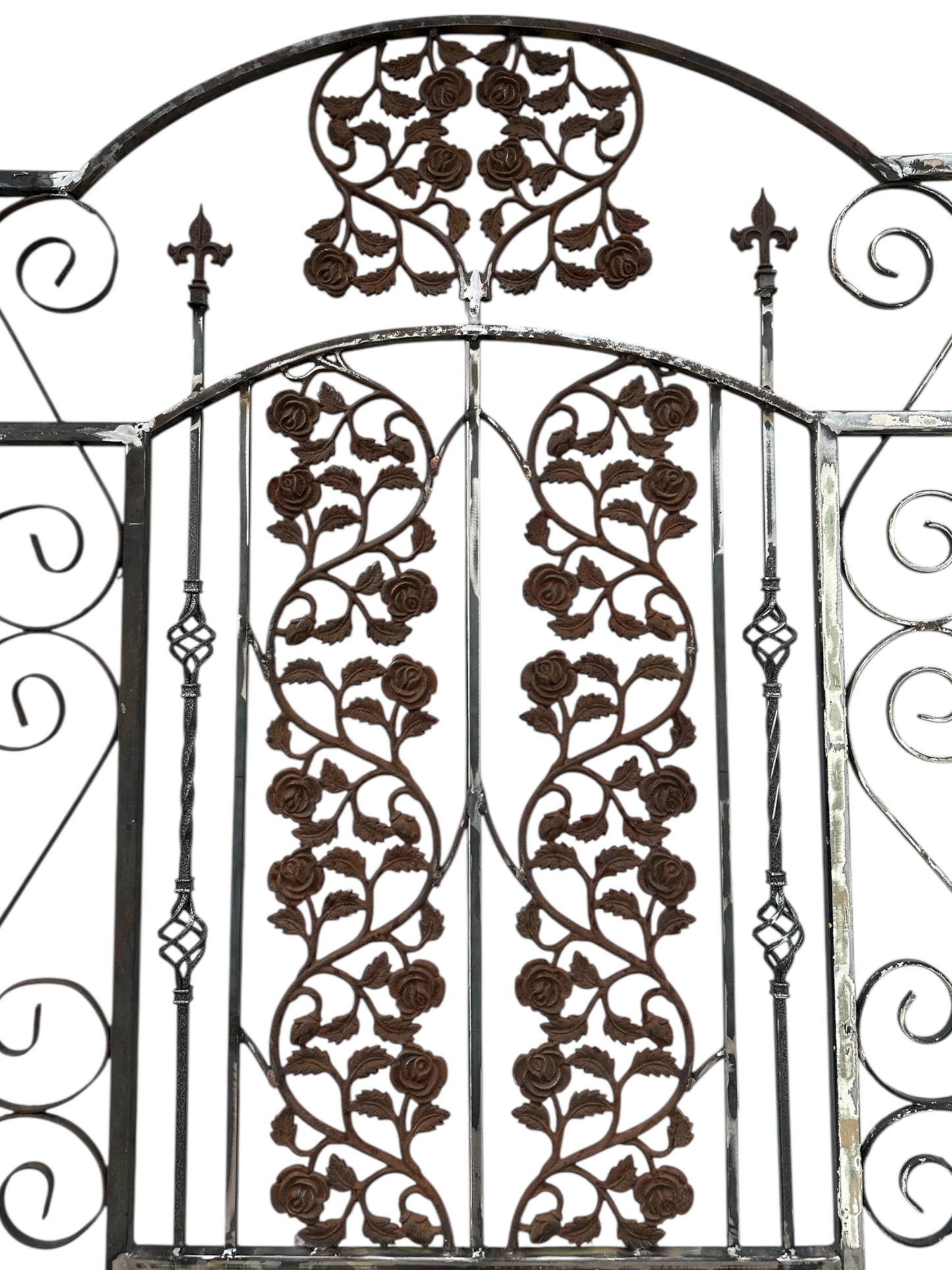 7.5 Ft Tall Custom Built Arched Top Steel Gate w/ Antique Cast Iron GA20600
