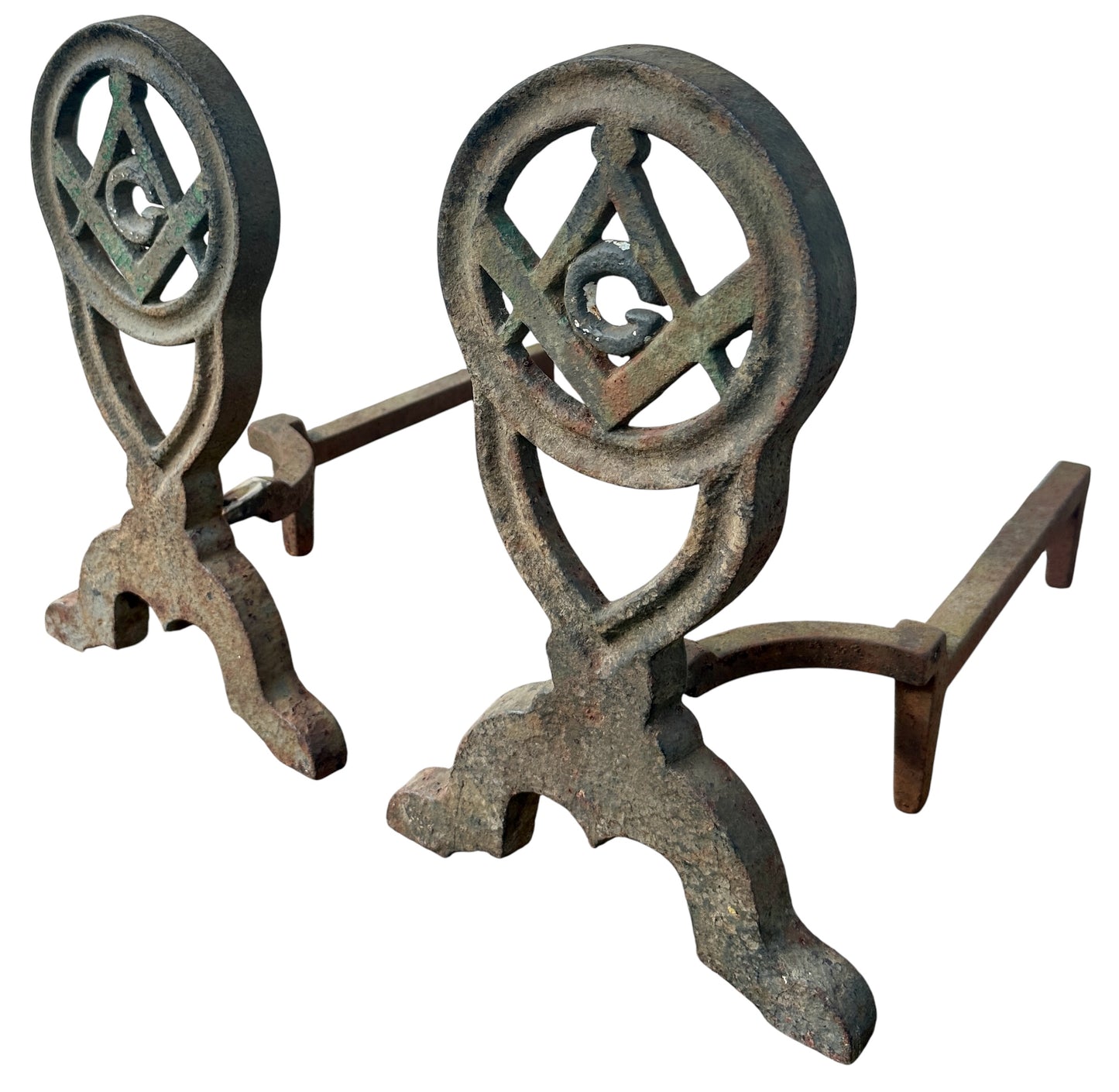 RARE Pair of Restored Masonic Cast Iron Andiron